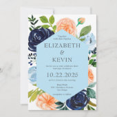 冷たい青と桃の水の色の花結婚ズ  招待状 (正面)