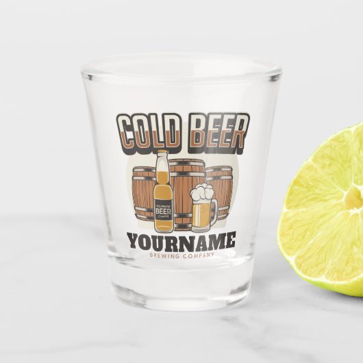 冷パーソナライズされたビールオークバレル醸造所 ショットグラス (正面)