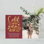 冷モダン手暖かいハートフォトフォイル 箔シーズンカード (立ち正面)