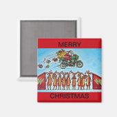 冷凍機磁石に乗るサンタ・ジャンピングトナカイ マグネット (正面/裏面)