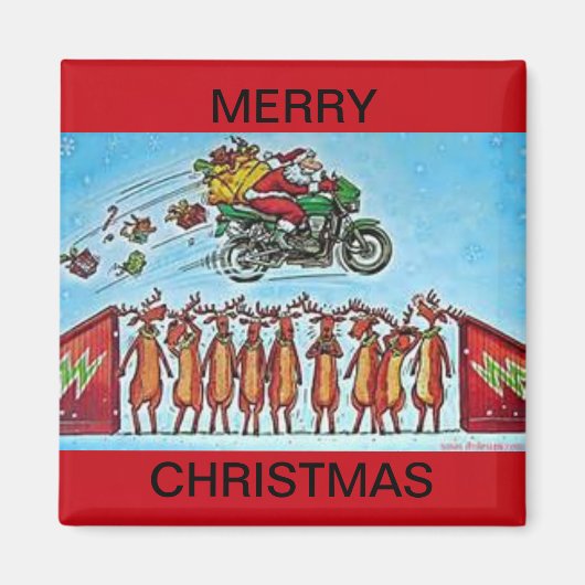 冷凍機磁石に乗るサンタ・ジャンピングトナカイ マグネット (正面)