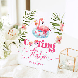 冷却ステーションのプール誕生日パーティーフラミンゴ 台座サイン