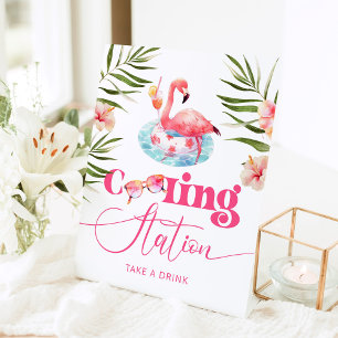 冷却ステーションのプール誕生日パーティーフラミンゴ 台座サイン