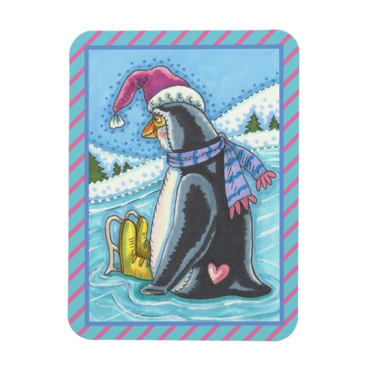 冷底暖かいハートペンギンのクリスマスマグネット マグネット (縦)
