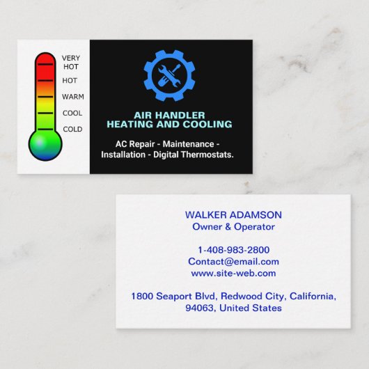 冷暖房設備、プロフェッショナル修理HVAC 名刺 (正面/裏面)