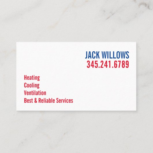 冷暖房、空調HVACビジネス 名刺 (裏面)