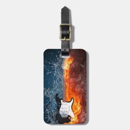冷水および火のギターのデザイン ラゲッジタグ (正面縦)