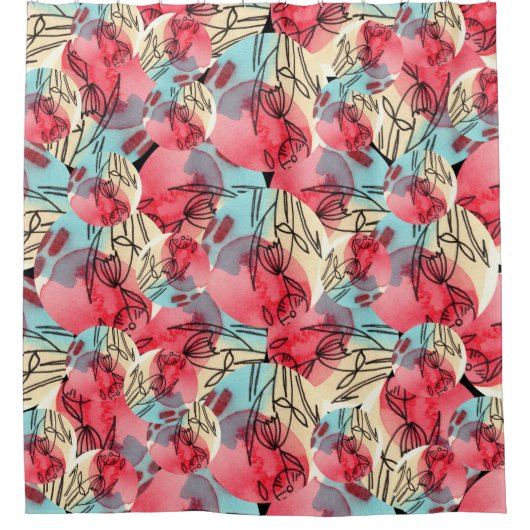 冷温水カラーフローラ幾何学 シャワーカーテン (正面)