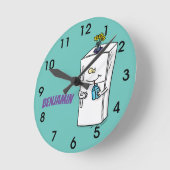 冷蔵庫おもしろい漫画イラストレーション丸塊 ラウンド壁時計 (傾斜)