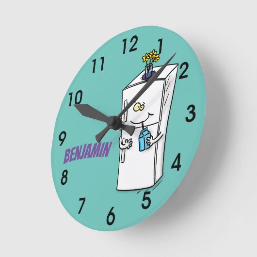 冷蔵庫おもしろい漫画イラストレーション丸塊 ラウンド壁時計 (傾斜)