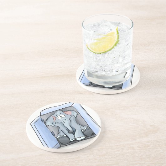 冷蔵庫の中に座っている漫画の象 コースター (側面)