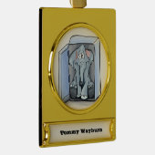 冷蔵庫の中に座っている漫画の象 ゴールドプレートバナーオーナメント (右)