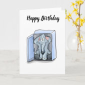 冷蔵庫の中に座っている象の漫画 カード (黄色い花)