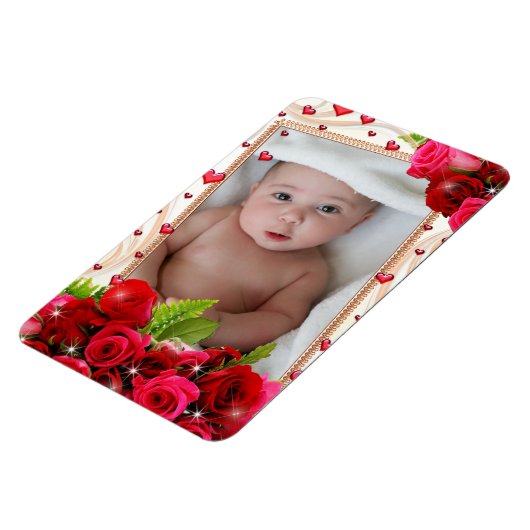 冷蔵庫マグネットあなたの写真赤いハートバラ マグネット (左側)