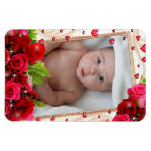 冷蔵庫マグネットあなたの写真赤いハートバラ マグネット (横)