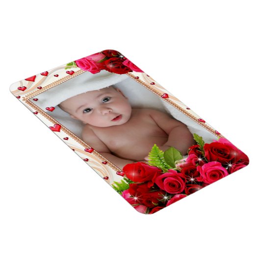 冷蔵庫マグネットあなたの写真赤いハートバラ マグネット (右側)