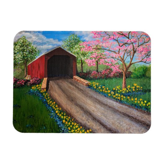 冷蔵庫磁石 – Springtime at Covered Bridge マグネット (横)