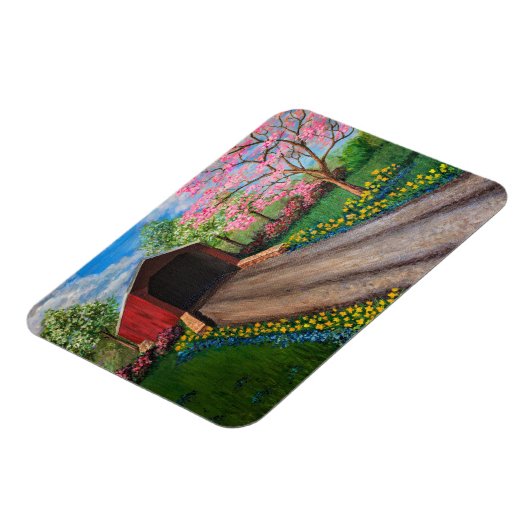 冷蔵庫磁石 – Springtime at Covered Bridge マグネット (左側)