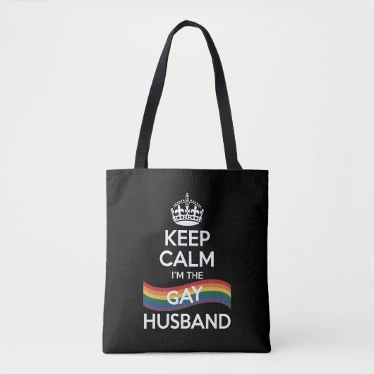 冷静さを保ちなさい 私はゲイの夫 妻 父 LGBTプライド トートバッグ (正面)