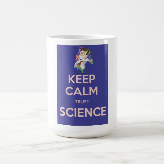 冷静さを保ち科学を信じろ コーヒーマグカップ (中央)