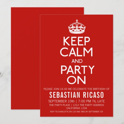 冷静さを保ってパーティーを楽しめ 招待状 (正面/裏面)