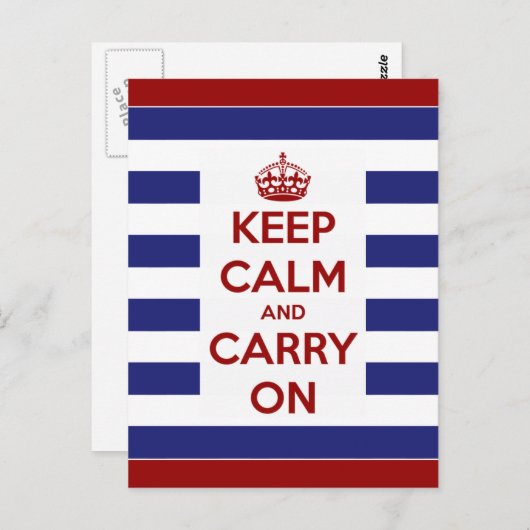 冷静さを保て。進め。青と白のストライプ ポストカード (正面/裏面)