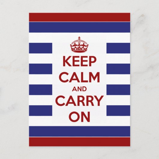 冷静さを保て。進め。青と白のストライプ ポストカード (正面)