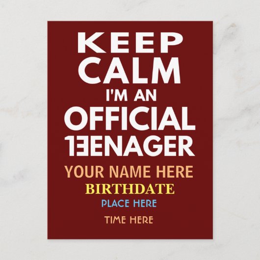 冷静でいよう、私は公式にティーンエイジャーなんだから。 ポストカード (正面)