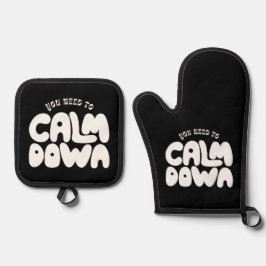 冷静にする必要があるタイポグラフィクールことわざブラック 鍋つかみ&鍋敷きセット