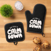 冷静にする必要があるタイポグラフィクールことわざブラック 鍋つかみ&鍋敷きセット (トップダウン)