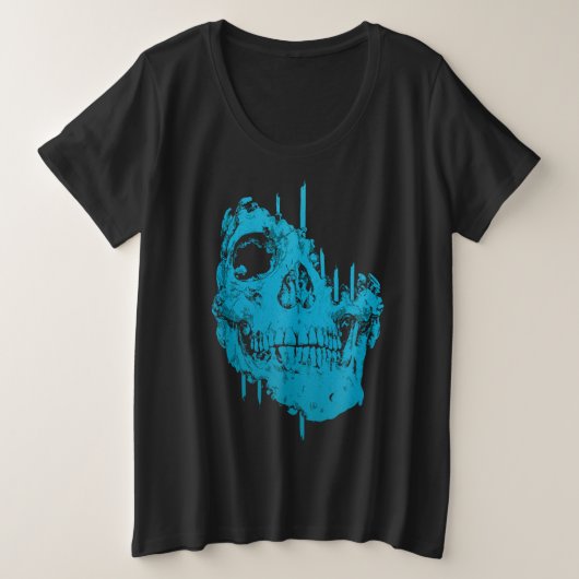 凍ったドクロ:不気味な青い朽ち プラスサイズTシャツ (デザイン正面)