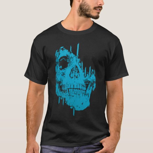 凍ったドクロ:不気味な青い朽ち Tシャツ (正面)