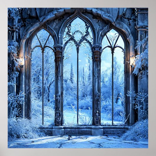 凍った偽窓 雪景色のホームデコレーション ❄️🪟 ポスター (正面)