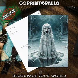 凍った冬の湖で呪われた子幽霊 ポストカード