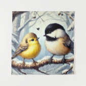 凍った冬の装飾の中の恋する鳥たち タペストリー (正面)