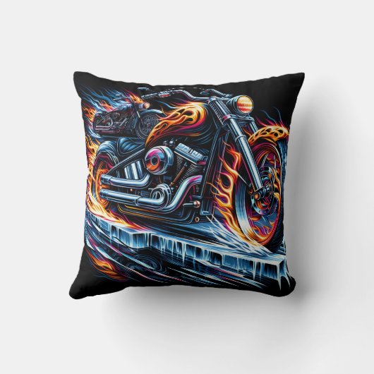 凍った夕暮れの道路でオートバイのレース クッション (裏面)