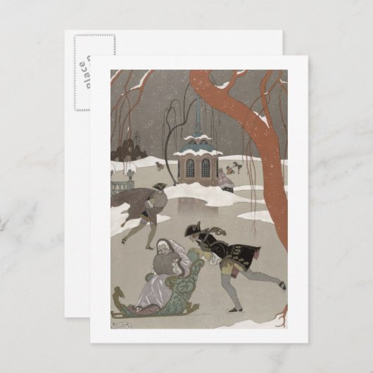 凍った湖でのアイススケート、イラスト用 ポストカード (正面/裏面)