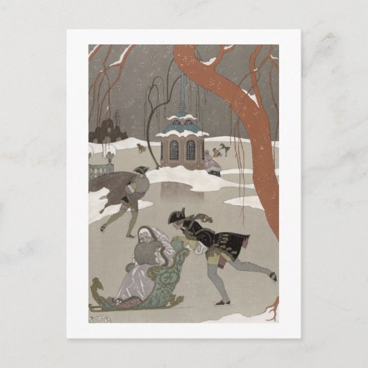凍った湖でのアイススケート、イラスト用 ポストカード (正面)