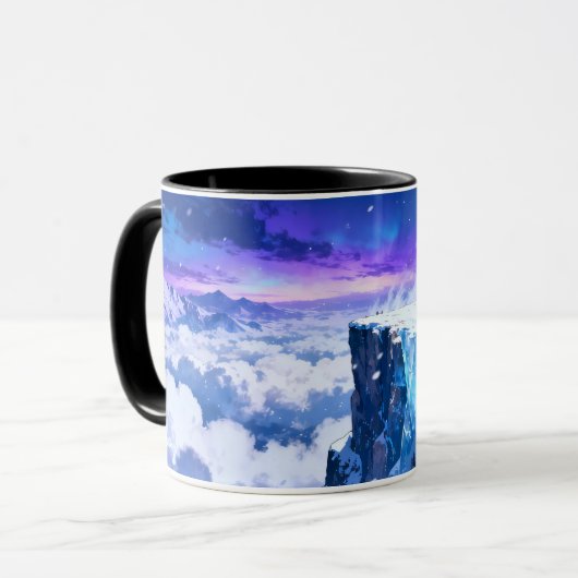 凍った空のマグカップ|雪の山の幻想的な陶器のコーヒーカップ マグカップ (正面左)