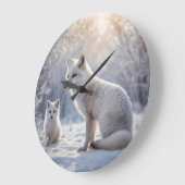凍った絆: オオカミウサギとその子 ラージ壁時計 (傾斜)