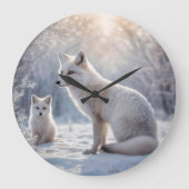 凍った絆: オオカミウサギとその子 ラージ壁時計 (正面)