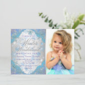 凍った雪の結晶の冬のワンダーランド誕生日パーティー 招待状 (スタンド正面)
