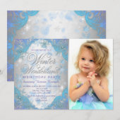 凍った雪の結晶の冬のワンダーランド誕生日パーティー 招待状 (正面/裏面)