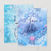 凍った雪の結晶の冬のワンダーランド・セーブ・ザ・デート 案内ポストカード (正面/裏面)