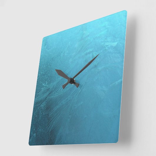 凍ってい水氷青フロストシック冬用メタリック スクエア壁時計 (傾斜)