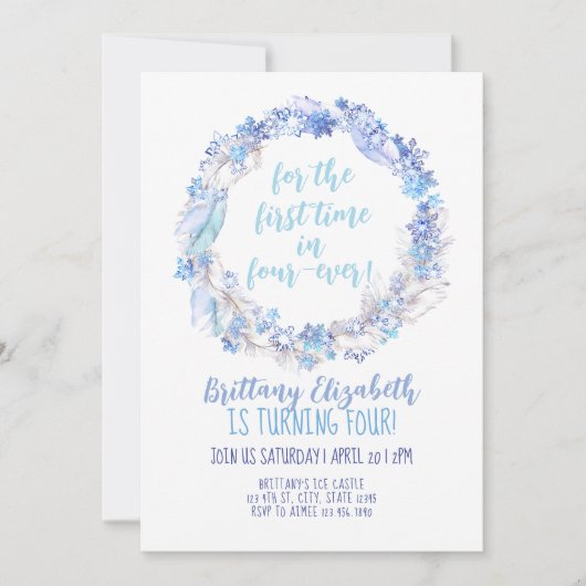 凍ってい誕生日招待状4thバースデー凍ってい招待状 招待状 (正面)