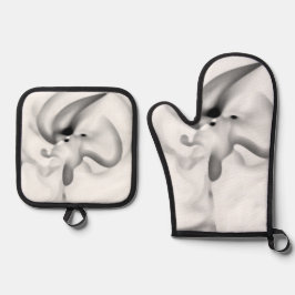 凍ってい:抽象芸術グレー、白、および黒 鍋つかみ&鍋敷きセット