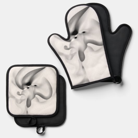 凍ってい:抽象芸術グレー、白、および黒 鍋つかみ&鍋敷きセット (正面/裏面)