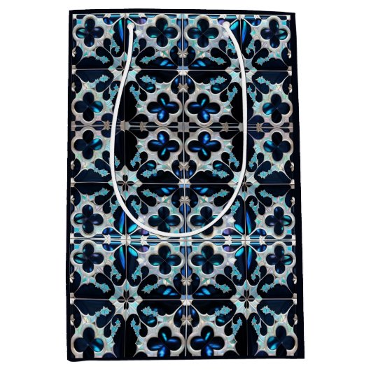 凍ってい-blueティール（緑がかった色）ホワイト冬とパールインスパイア ミディアムペーパーバッグ (正面)