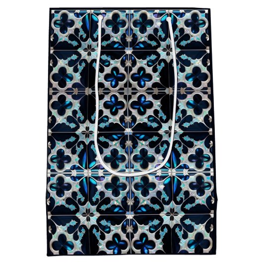 凍ってい-blueティール（緑がかった色）ホワイト冬とパールインスパイア ミディアムペーパーバッグ (裏面)